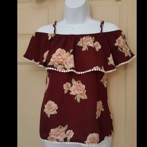 Rose print off the shoulder blouse